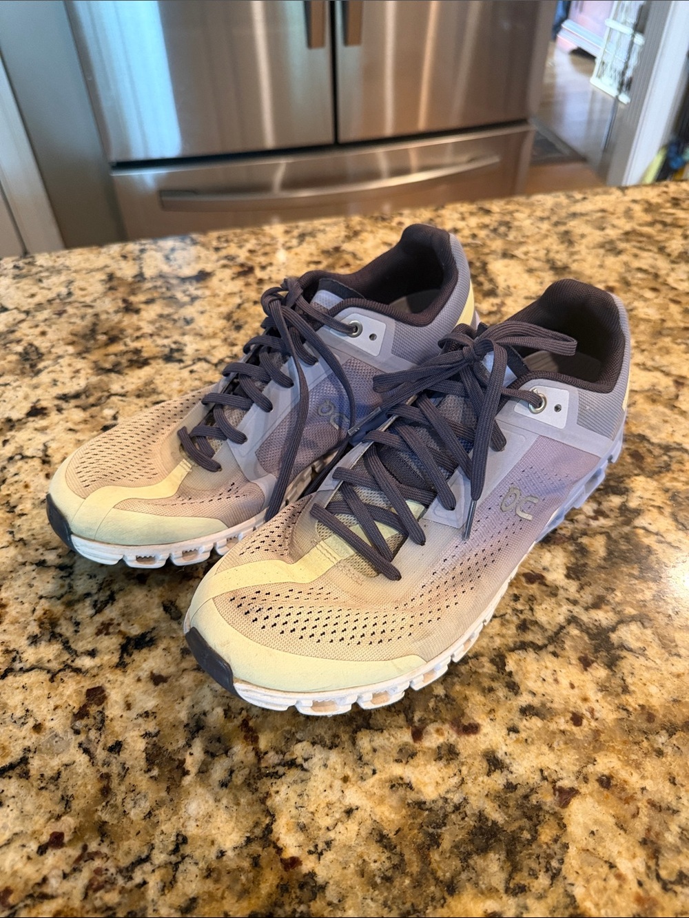 On Running Women's Athletic Shoes in Light Purple and Light Yellow